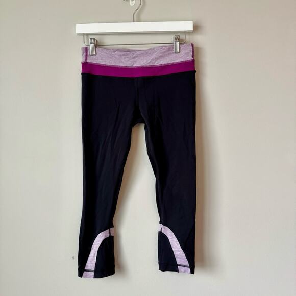 Lululemon | Run Inspire Crop II Black with Purple Stripes - Picture 1 of 8